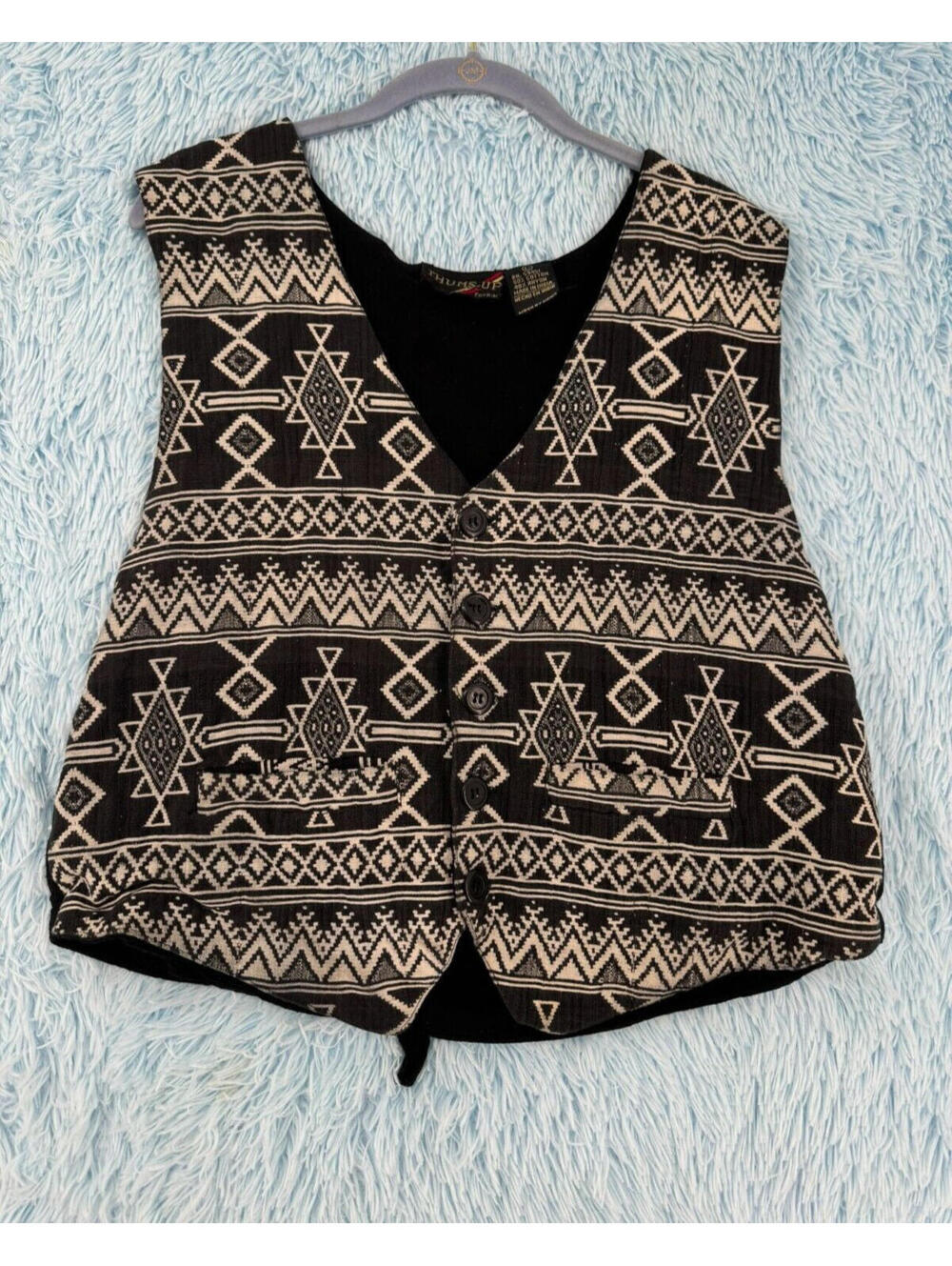 Vintage 90s Thumbs Up For Him Men's Aztec Geometric Brocade Vest Large Retro